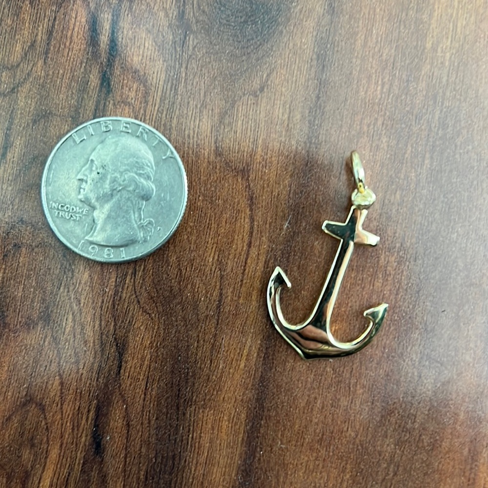 14k solid gold anchor pendant